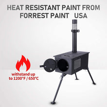 Load image into Gallery viewer, Portable Wood Burning Camping Stove with Heat-Resistant Glass, Side Racks &amp; 5 Chimney Pipes
