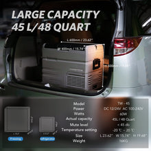 Load image into Gallery viewer, 48 Quart(45 Liter) True Dual Zone Dual Temperature Control Portable Car Refrigerator 12 volt Cooler Mini Fridge for Vehicles Travel Camping Outdoor -12/24V DC
